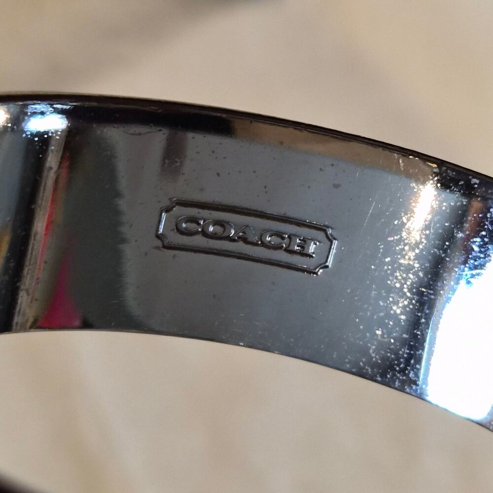 COACH Signature C White Enamel Silver Tone Wide Bangle Bracelet - Picture 4 of 7